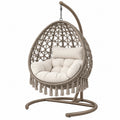 Poltrona sospesa 105 x 105 x 195 cm in rattan sintetico grigio tortora con struttura in metallo stile boho
