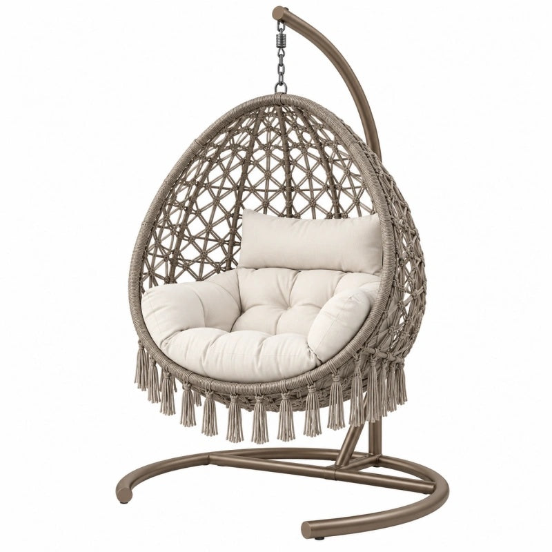 Poltrona sospesa 105 x 105 x 195 cm in rattan sintetico grigio tortora con struttura in metallo stile boho