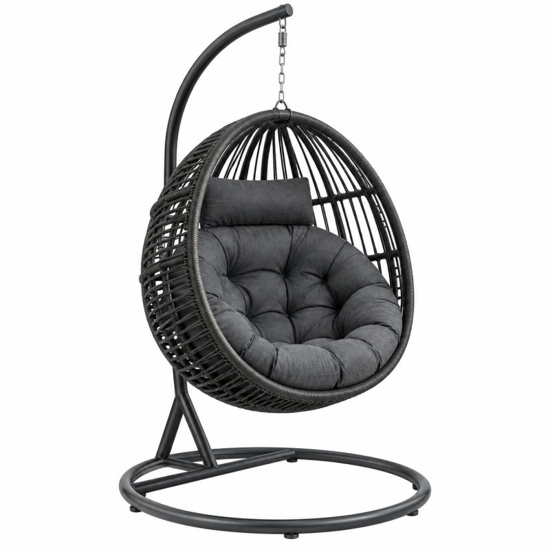 Poltrona sospesa 105 x 105 x 195 cm in metallo e rattan sintetico nero - seduta imbottita da interno