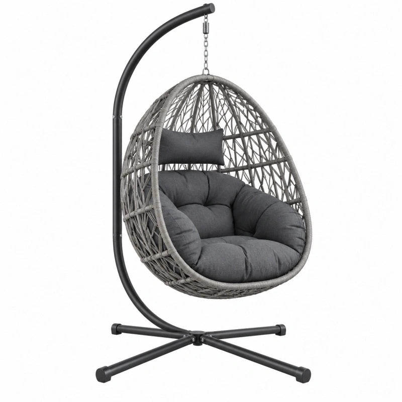 Poltrona sospesa a uovo 110 x 105 x 195 cm in metallo e rattan sintetico grigio con supporto