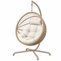 Poltrona sospesa 105x105x195 cm in rattan sintetico beige con struttura in metallo per relax
