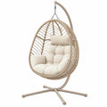 Poltrona sospesa 105 x 105 x 195 cm in fibra intrecciata beige con supporto in metallo per esterno