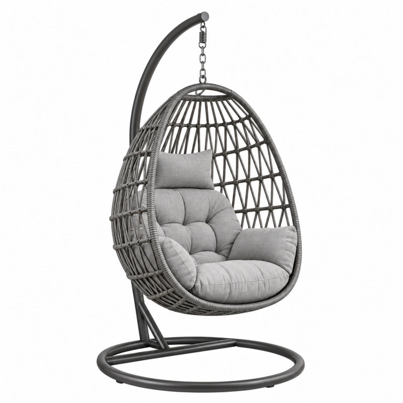 Poltrona sospesa 105 x 105 x 195 cm in rattan sintetico grigio con supporto da esterno
