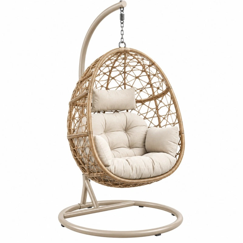 Poltrona sospesa 105 x 105 x 195 cm in intreccio beige con struttura in metallo per interno e veranda