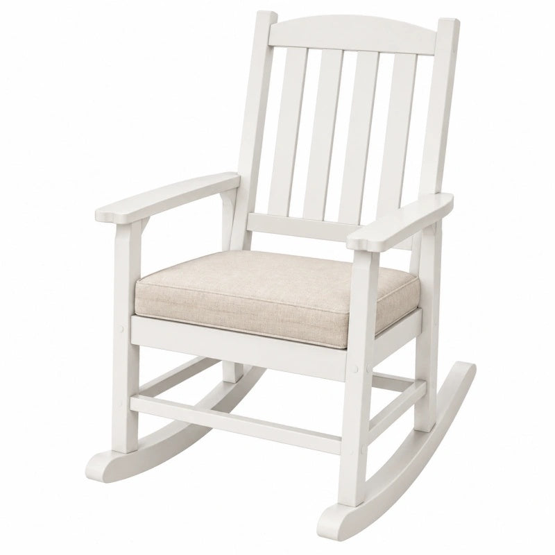 Sedia a dondolo 68 x 88 x 110 cm in legno bianco con cuscino imbottito stile classico