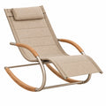 Sedia a dondolo 100 cm in metallo legno e tessuto beige con poggiatesta
