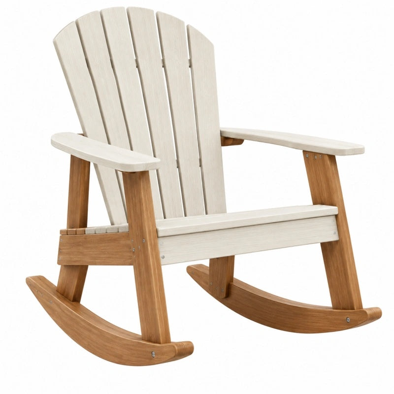 Sedia a dondolo da giardino 95 x 78 x 105 cm in legno avorio e marrone con schienale alto