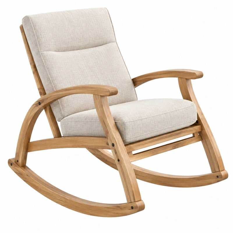 Sedia a dondolo 70 x 95 x 100 cm in legno e tessuto beige - Poltrona relax