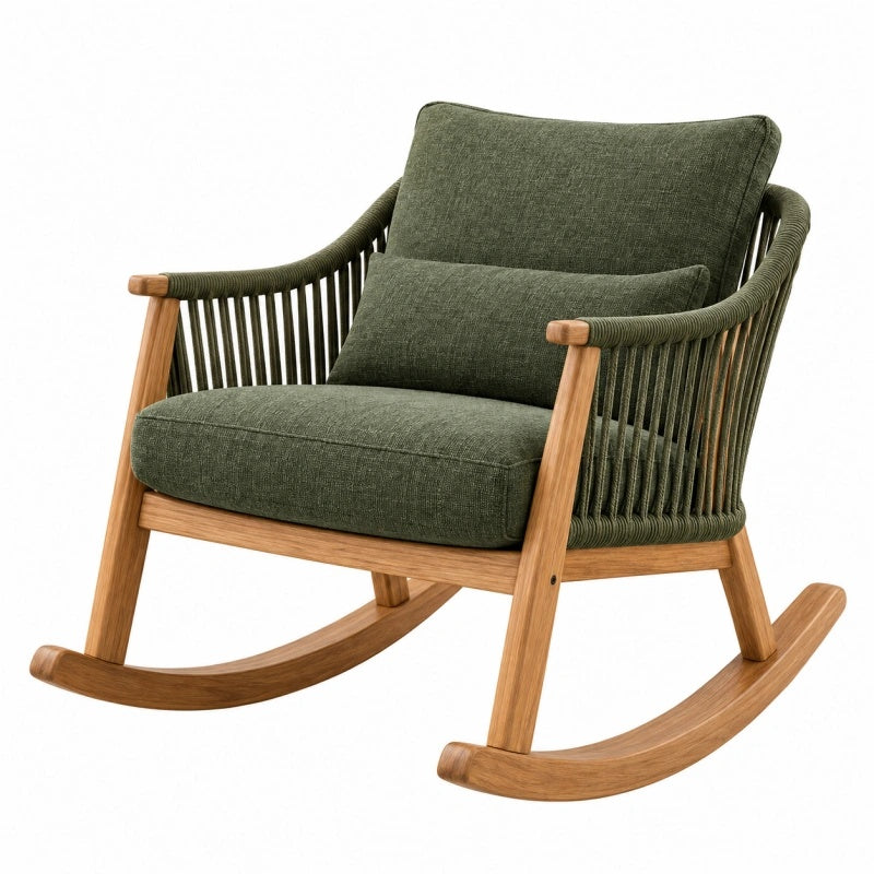 Sedia a dondolo 72 x 92 x 98 cm in legno e corda verde stile naturale