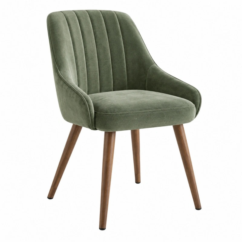Sedia imbottita 61 x 63 x 86 cm in velluto verde oliva con gambe in legno stile moderno