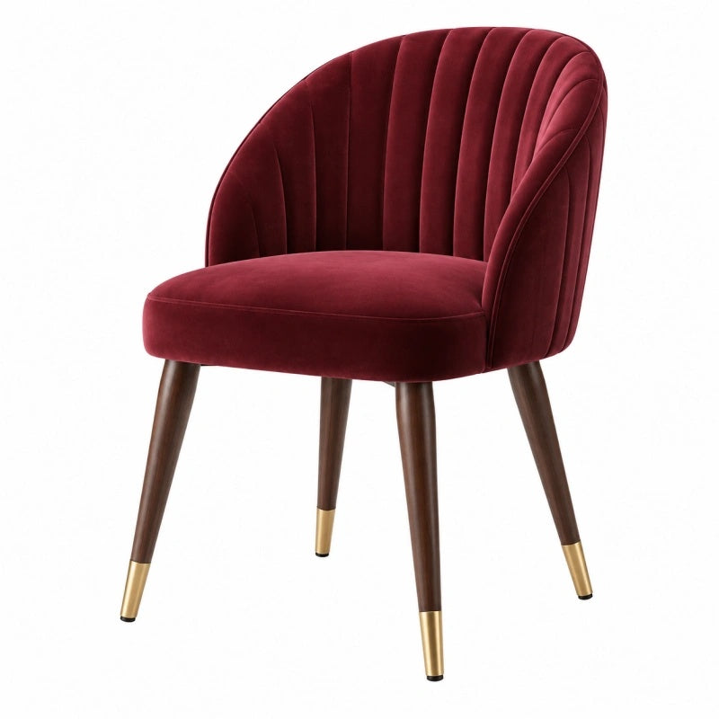 Sedia imbottita 58 x 60 x 82 cm in velluto borgogna con gambe in legno stile moderno