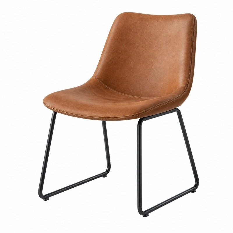 Sedia da pranzo 55 x 60 x 84 cm in similpelle marrone con struttura in metallo nero stile moderno