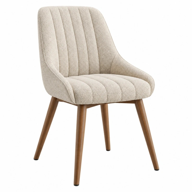 Sedia imbottita 56 x 61 x 84 cm in tessuto beige con gambe in legno per sala da pranzo stile moderno