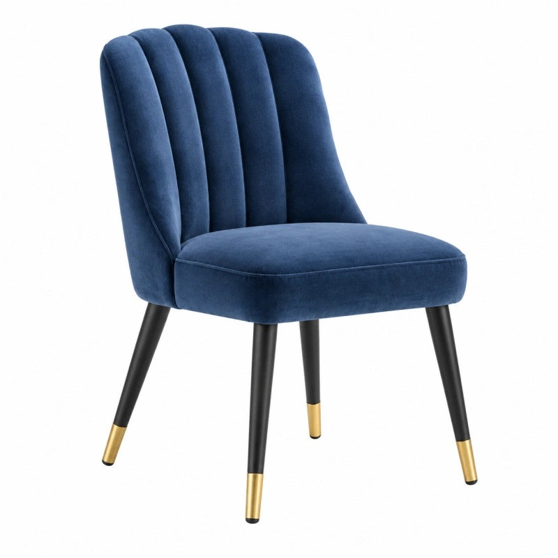Sedia imbottita 50 x 60 x 84 cm in tessuto effetto velluto blu con gambe in metallo stile moderno