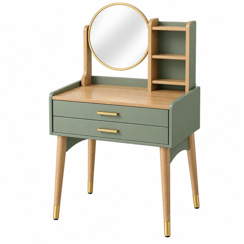 Toeletta 80 x 40 x 125 cm in legno verde salvia con specchio e cassetti stile moderno