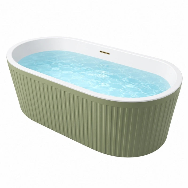 Vasca da bagno freestanding 170 x 80 x 58 cm in acrilico bianco e verde - ovale moderna con rivestimento scanalato