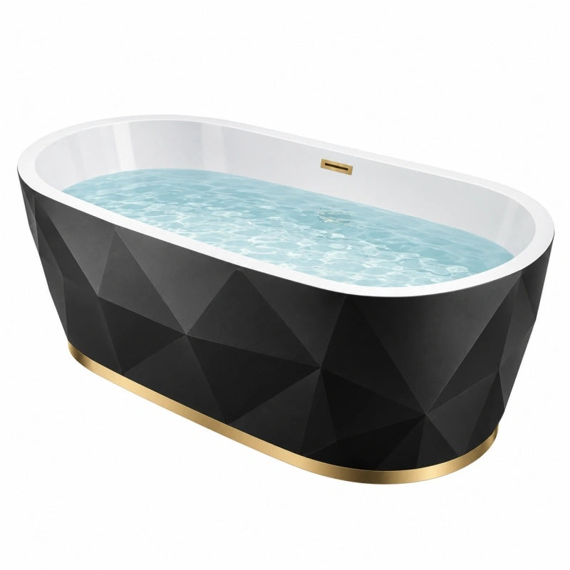 Vasca da bagno freestanding 170 x 80 cm in acrilico nero bianco stile geometrico