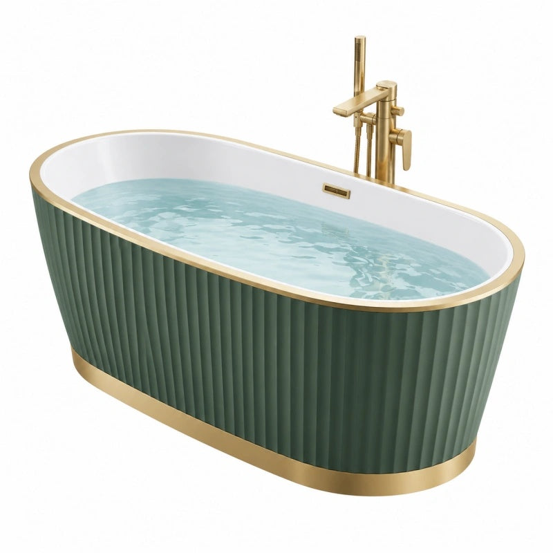 Vasca da bagno freestanding 170 x 75 x 58 cm in acrilico verde e bianco con finiture dorate stile contemporaneo