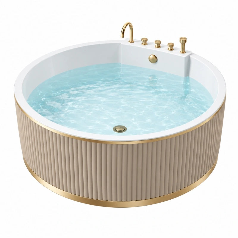 Vasca idromassaggio rotonda diametro 150 cm in acrilico bianco e oro con pannello scanalato