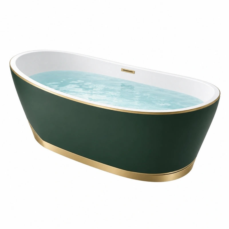 Vasca da bagno freestanding 170 x 75 x 58 cm in acrilico verde e oro stile moderno