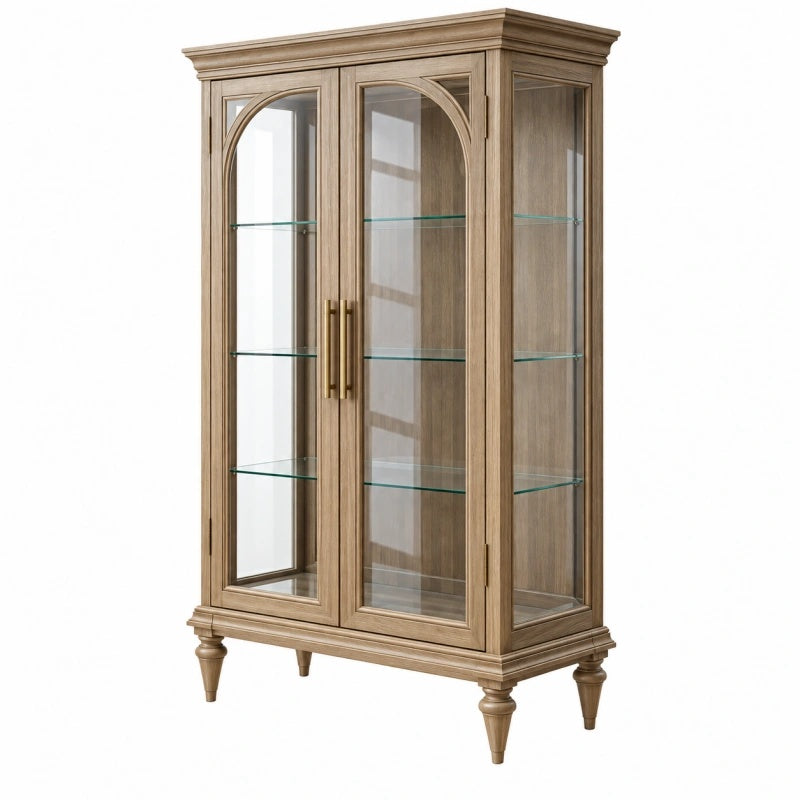 Vetrina 100 x 45 x 190 cm in legno marrone con vetro - stile classico per soggiorno